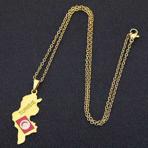 Tunisia Flag Map Necklace