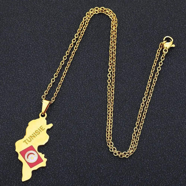 Tunisia Flag Map Necklace