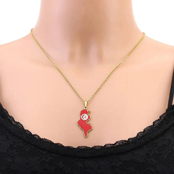 Tunisia Flag Map Necklace