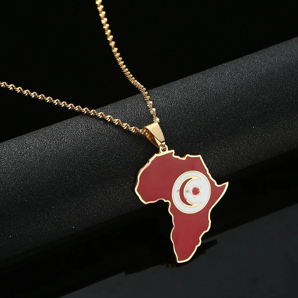 Tunisia Flag Map Necklace