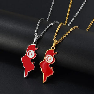 Tunisia Flag Map Necklace