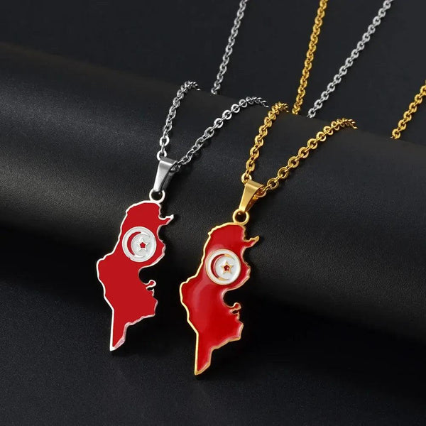 Tunisia Flag Map Necklace