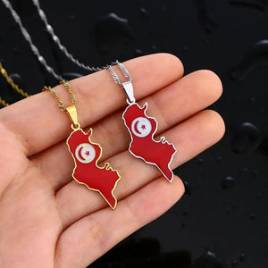 Tunisia Flag Map Necklace