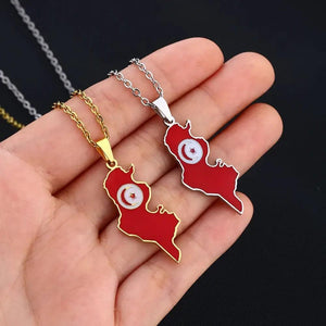 Tunisia Flag Map Necklace