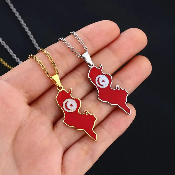 Tunisia Flag Map Necklace