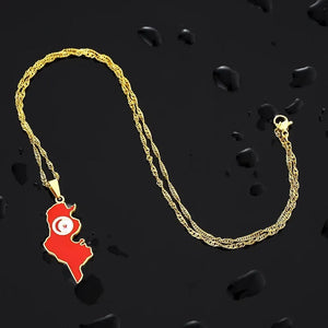 Tunisia Flag Map Necklace