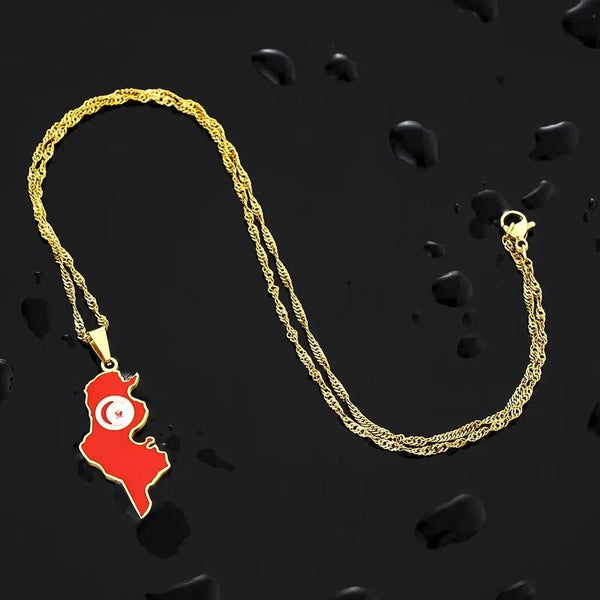 Tunisia Flag Map Necklace