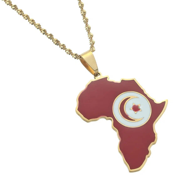 Tunisia Flag Map Necklace