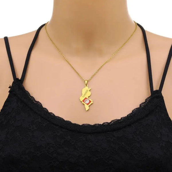 Tunisia Flag Map Necklace