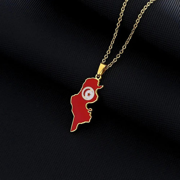 Tunisia Flag Map Necklace