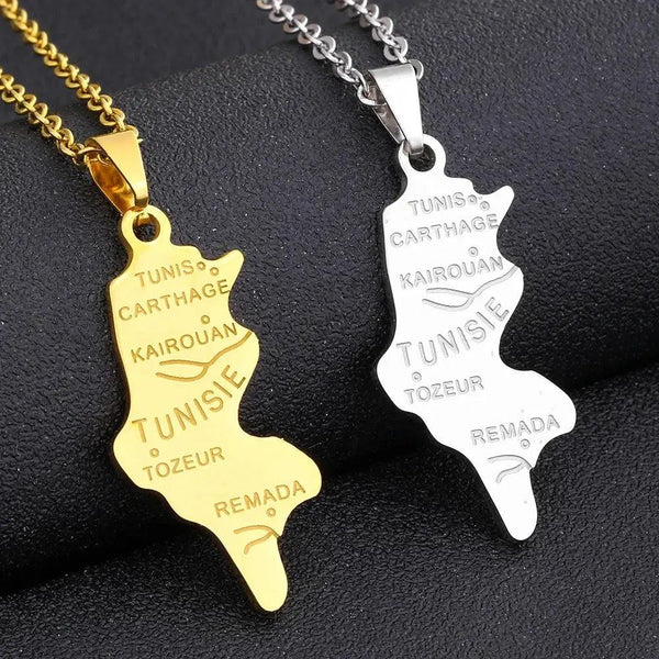 Tunisia Flag Map Necklace