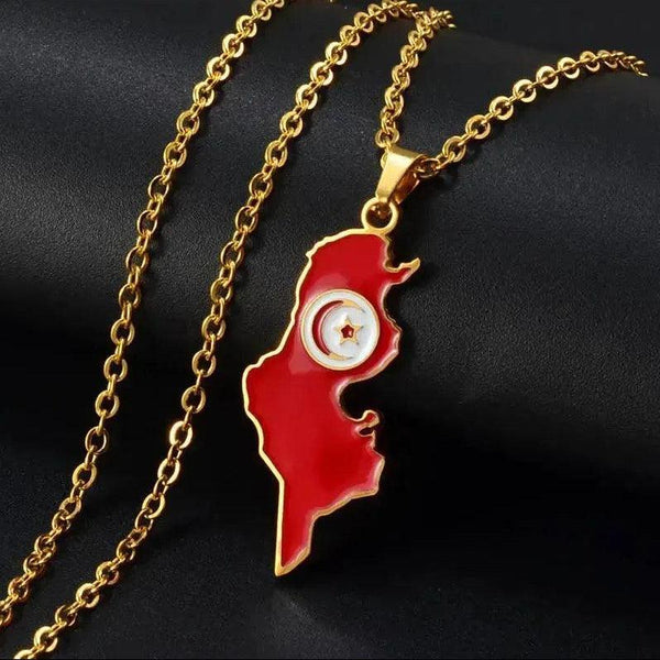 Tunisia Flag Map Necklace