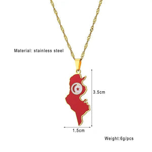 Tunisia Flag Map Necklace