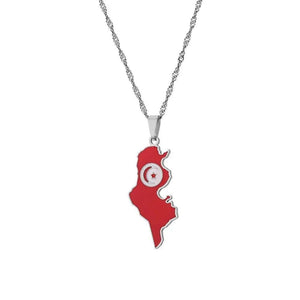 Tunisia Flag Map Necklace