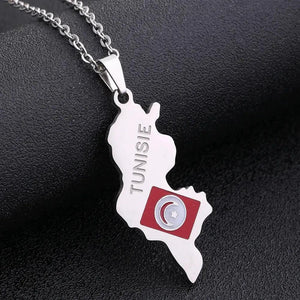 Tunisia Flag Map Necklace