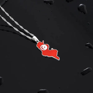 Tunisia Flag Map Necklace