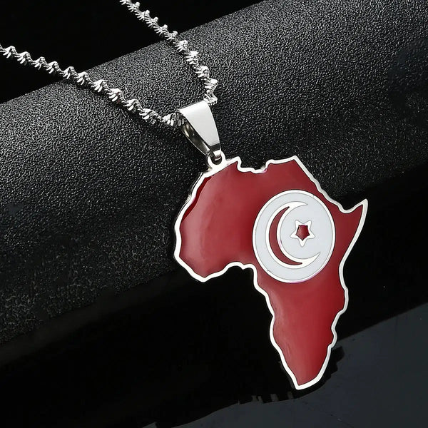 Tunisia Flag Map Necklace