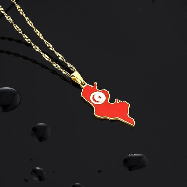 Tunisia Flag Map Necklace