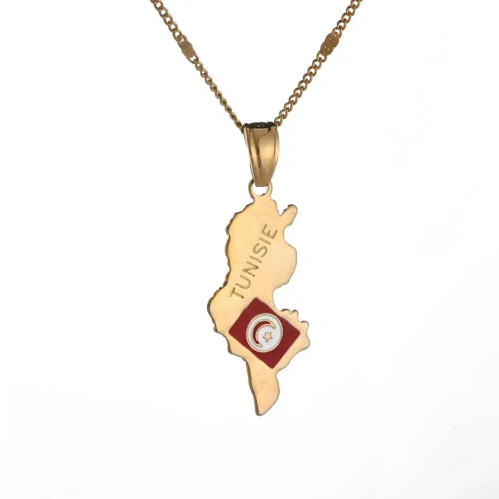 Tunisia Flag Map Necklace