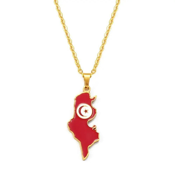 Tunisia Flag Map Necklace