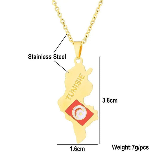Tunisia Flag Map Necklace