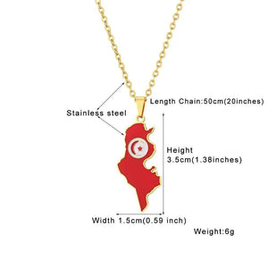 Tunisia Flag Map Necklace