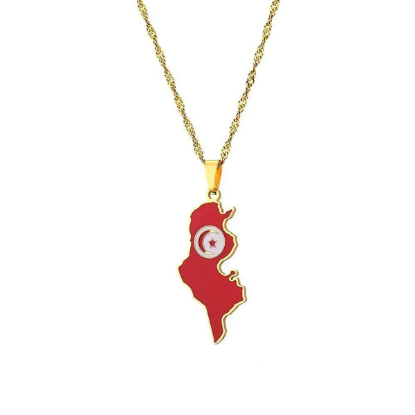 Tunisia Flag Map Necklace