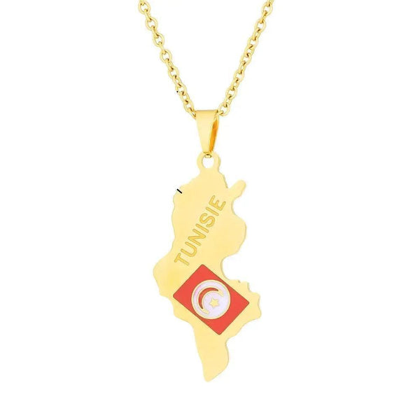 Tunisia Flag Map Necklace