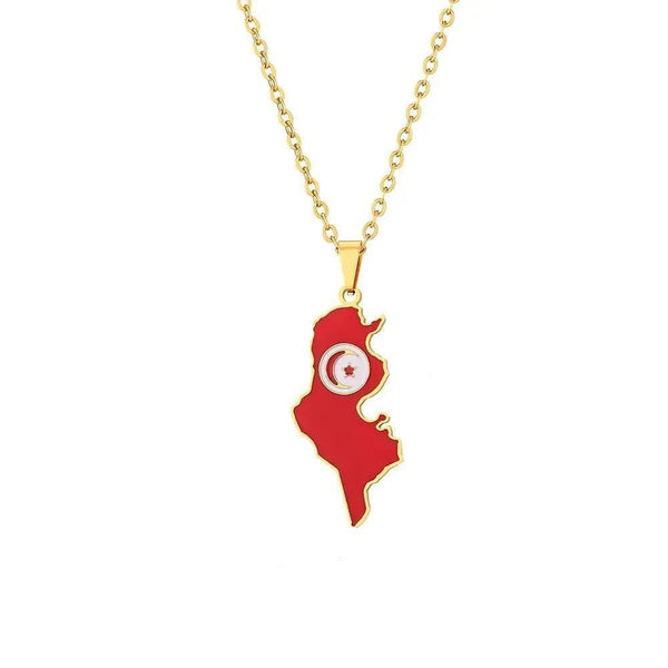 Tunisia Flag Map Necklace