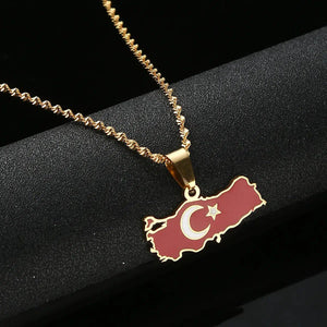 Turkey Flag Map Necklace