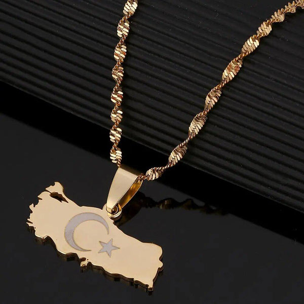 Turkey Flag Map Necklace