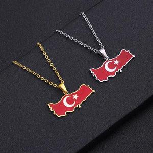 Turkey Flag Map Necklace