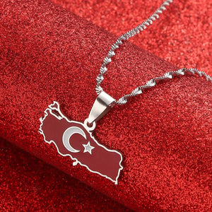 Turkey Flag Map Necklace