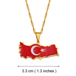 Turkey Flag Map Necklace