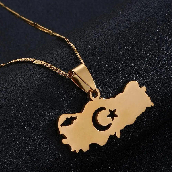 Turkey Flag Map Necklace