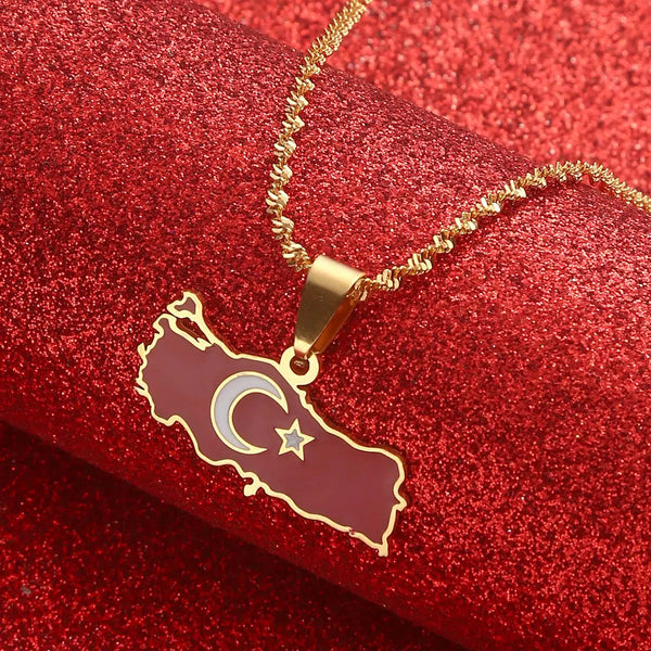 Turkey Flag Map Necklace