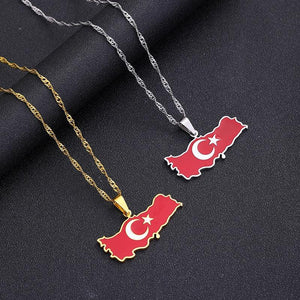 Turkey Flag Map Necklace