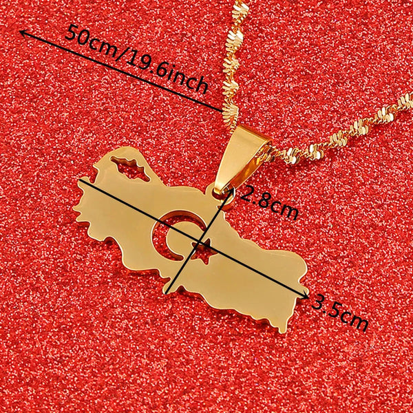 Turkey Flag Map Necklace