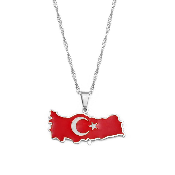 Turkey Flag Map Necklace