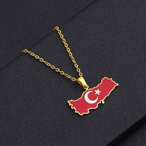 Turkey Flag Map Necklace