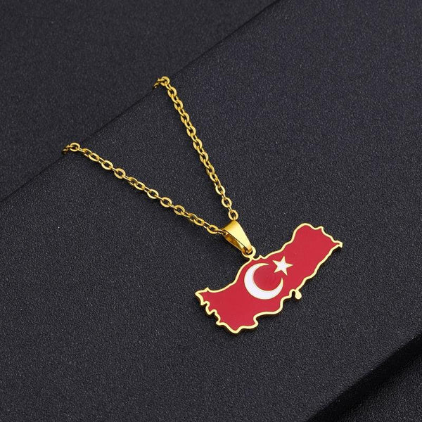 Turkey Flag Map Necklace