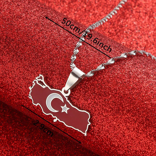 Turkey Flag Map Necklace