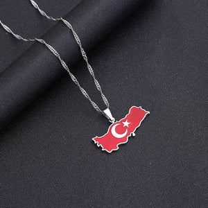 Turkey Flag Map Necklace