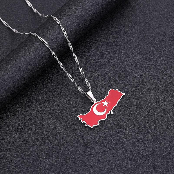 Turkey Flag Map Necklace