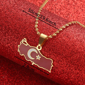 Turkey Flag Map Necklace