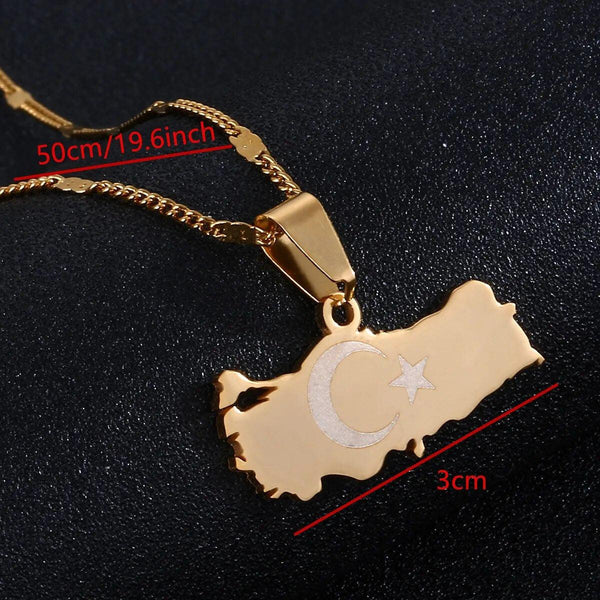 Turkey Flag Map Necklace