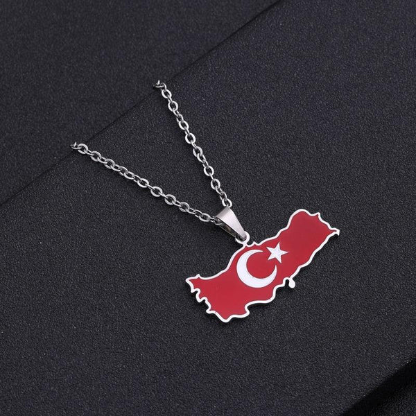 Turkey Flag Map Necklace