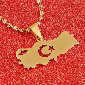 Turkey Flag Map Necklace