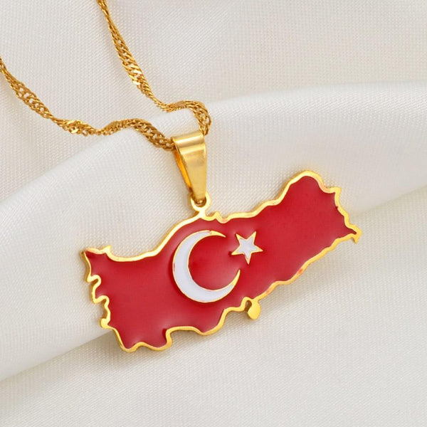 Turkey Flag Map Necklace