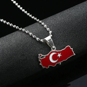 Turkey Flag Map Necklace